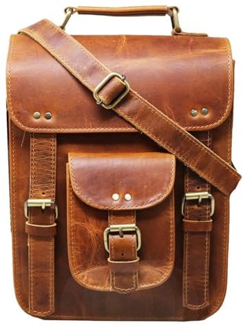 Jaald 11 Kleinleder Messenger Bag Umhängetasche Cross Body Vintage-Kurier-Beutel für Damen und Herren aus Schulranzen Mann Purse competible Mit iPad und Tablet