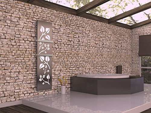 Badheizkörper Design Leaves 3, HxB: 180 x 47 cm, 1118 Watt, weiß/Edelstahl mattiert + 2 Handtuchhalter (Marke: Szagato) Made in Germany/Bad und Wohnraum-Heizkörper (Mittelanschluss)