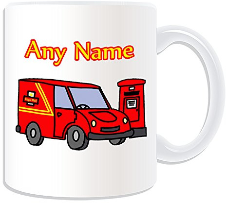 Personalised Gift - RM Van And Postbox Mug (Transport Design Theme, White) - Any Name/Message on Your Unique - Mail Truck Delivery Red Lorry Carrier Post Office Postman Express Driver