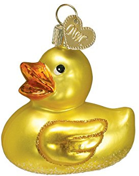 Old World Christmas Rubber Ducky Glass Blown Ornament for Christmas Tree, Handcrafted Holiday Decoration, Baby’s First Christmas Collection