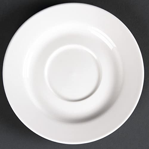 Olympia Lumina Porcelain Round Saucers 143mm (Pack of 6), White, 143 mm | Fits CD645 cup; BS4034 certified fully vitrified design is safe for oven, microwave, freezer, and dishwasher use.
