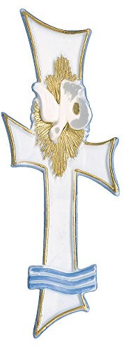 Rayher 3109000 Wachsmotiv für Taufkerze, 17 cm, SB-Beutel 1 Stück, weiß / gold / hellblau