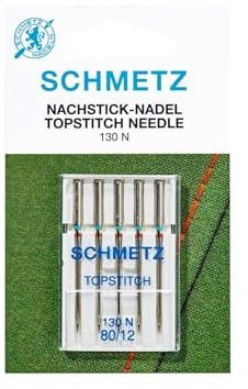SCHMETZ Top-Stitch Sewing Machine Needles – 80 (12) Elongated Eye for Smooth Threading, Ideal for Multiple Threads & Various Fabrics –Pack of 5