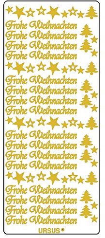 Ursus 59300059 - Kreativ Sticker, Frohe Weihnachten 1, gold, 5 Blatt, selbstklebend, Ideal zur Kartengestaltung und zum Dekorieren von Geschenken, Stickerbogen ca. 10 x 23 cm