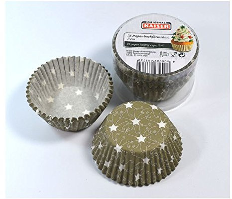 Kaiser Muffin-Papierbackförmchen olive mit Sternen aus Papier 75 Stück
