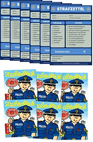 KSS Mega Polizei Set 6X Strafzettelblock + 6X Zauberblock im Polizei Motiv/Party/Kindergeburtstag/Mitgebsel/Mitbringsel
