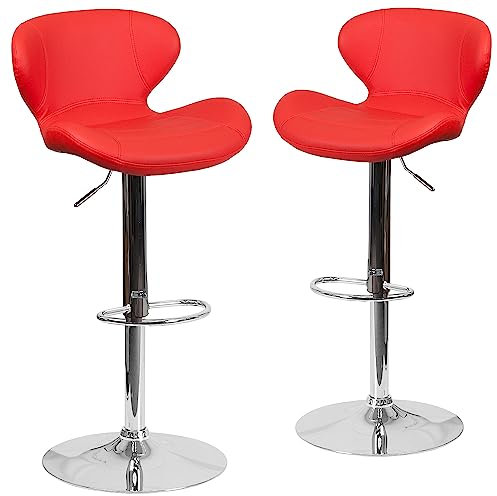 Flash Furniture Denville Barhocker aus Vinyl, höhenverstellbar, gebogen, Rot, 2 Stück