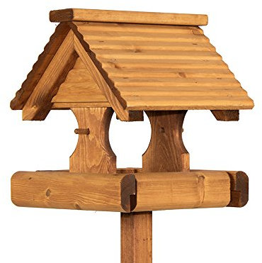 Riverside Woodcraft Rustic Timber Roof Bird Table with anti bacterial coating