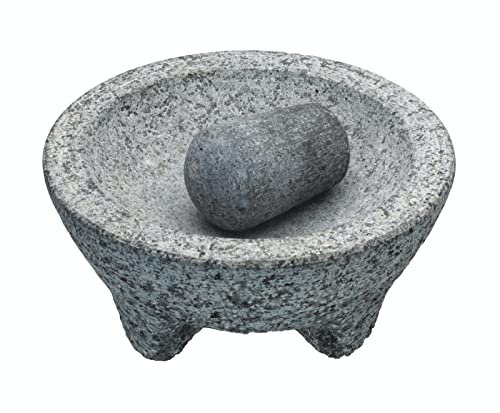 KitchenCraft World of Flavours - Ensemble Pilon Et Mortier Mexicain, Granit Naturel, 20 cm (8''), Gris