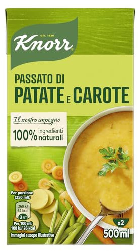 Knorr Passato Patate e Carote, Piatti Pronti Knorr con Ingredienti 100% Naturali, Senza Coloranti e Senza Conservanti Aggiunti, Fonte di Proteine e Ricco di Fibre, Vegetariano, Confezione da 500ml