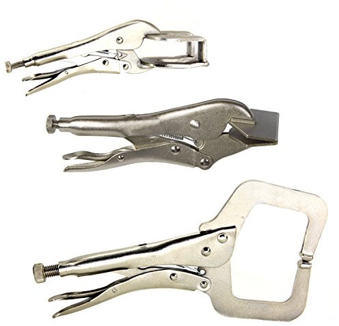 HFS (R) 3Pcs Assorted Locking Welding Clamp Chrome Plated: 11-Inch/279mm Regular Tip Locking C-Clamp ; 9R 9-Inch/228.6mm Locking Welding Clamp ; Locking 8-Inch/203mm Sheet Metal Tool 23 Vise Grip