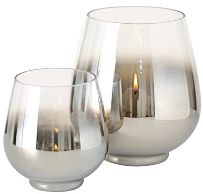 Boltze Windlicht Grazia (ø 18 cm, Farbe silber-transparent, Dekoration für Weihnachten / Wohnung, Teelichtglas) 1512000