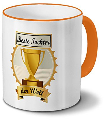 printplanet Tasse mit Namen Beste Tochter der Welt - Motiv Pokal - Namenstasse, Kaffeebecher, Mug, Becher, Kaffeetasse - Farbe Orange