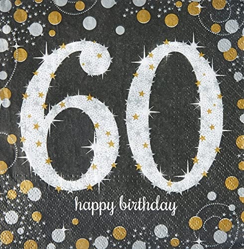Amscan 511547 - Servietten 60. Geburtstag, 16 Stück, 33 x 33 cm, Happy Birthday, Sparkling Celebration, Gold