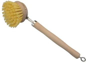 apollo THE HOUSEWARES BRAND Wooden Washing Up Brush | with Metal Trim for Scrubbing Stubborn Dirt from Pots, Pans, and Plates, Long Handle & Hanging Loop, 24x6x6cm