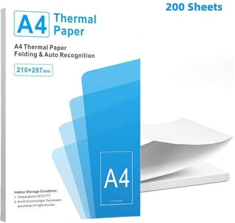 Papier Thermique A4 pliable pour imprimante portable M08F, Compatible avec Brother PJ762/PJ763MFi, Phomemo M08F, HPRT MT800, Papier thermique à séchage rapide pour imprimante, 210x297mm, 200 feuilles