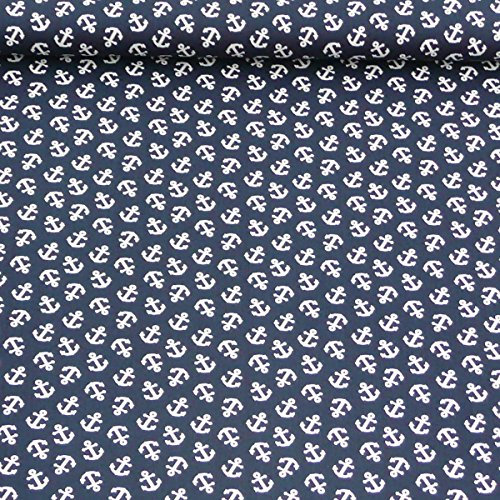 Baumwollstoff Stoff Meterware Maritim dunkelblau mit weißen Ankern