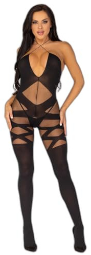 Leg Avenue Damen undurchsichtig und Sheer Illusion Bodystocking mit Schlüsselloch Halfter