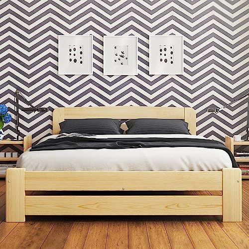 Nodax Super King Bed Frames – Solid Pine Wooden Bed Frame for Adults, F1 Easy Assemble Bed with Sturdy Slats & Extra Four Supportive Legs, Comfortable Bedroom Furniture | 6ft (Pine)