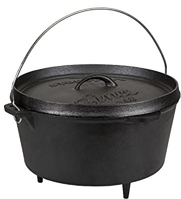 Stansport 16031 Cast Iron Dutch Oven - 8 Qt - With Legs - Pre-Seasoned