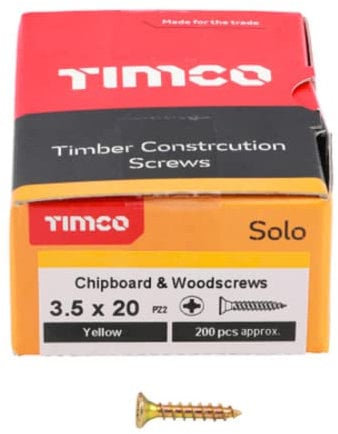 TIMCO 35020SOLOC PZ2 CSK ZYP Solo Woodscrew 3.5 x 20 - Yellow (Box of 200) Yellow Passivated