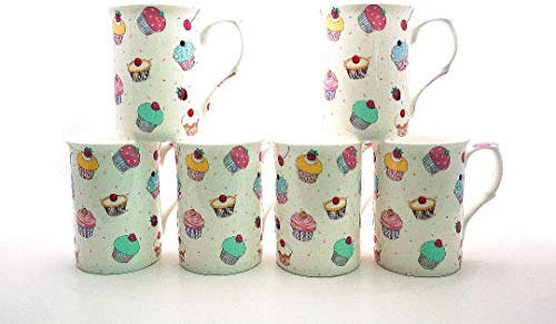 FINE Bone China Cup Cakes Set of 6 Mugs Postage Free in UK