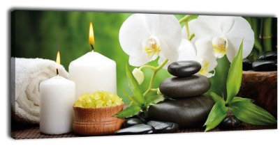 Leinwandbild Panorama Nr. 399 Wellness 100x40cm, Keilrahmenbild, Bild auf Leinwand, Orchidee Asia Entspannung