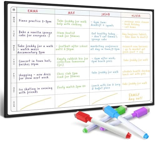 Smart Panda Weekly Planner Whiteboard - Magnetic Meal and Family Planner for Fridge - Chore Chart and Calendar - A3 Size