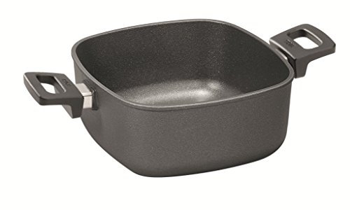 WOLL Set: nowo titanium Gussbräter 28 cm x 28 cm, Randhöhe 10 cm, 6,0 Liter, mit 2 Seitengriffen, inklusive Glasdeckel