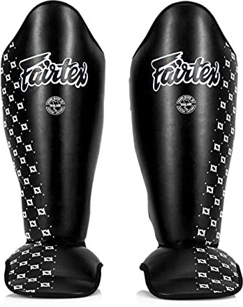 Fairtex SP5 Muay Thai Schienbeinschoner für Männer, Frauen, Kinder | Hochwertig, leicht & langlebig | Erweiterter Schutz gegen Schienbeinschmerzen beim Training oder Sparring(Medium-Schwarz)