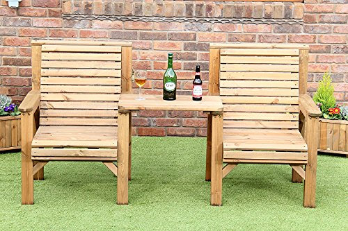 Homme WOODEN GARDEN FURNITURE PATIO TWIN SET 2 CHAIRS + REMOVABLE TRAY JACK + JILL STRAIGHT LOVE SEAT
