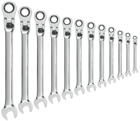 GearWrench 85698 12 Piece XL Locking Flex-Head Ratcheting Combination Wrench Set Metric, Silver