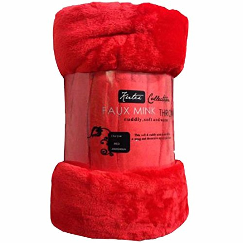 Fleece Faux Fur Roll Mink THROW Throws/ Bed Blanket Beautiful Colours ALL SIZES (Double, Red)