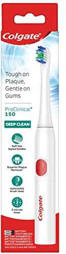 Colgate Pro Clinical 150 Battery Sonic Toothbrush, Soft Thin Tipped Bristles, Multi-Directional Brush Strokes