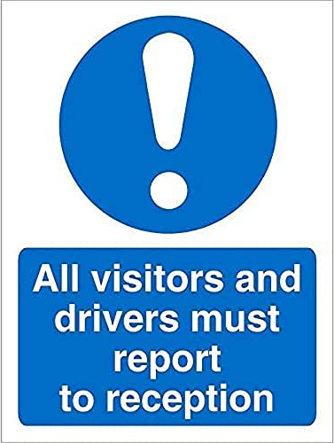Seco Panneau en vinyle autocollant « All Visitors and Drivers Must Report to Reception » - 150 mm x 200 mm