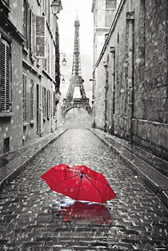 Paris - Frankreich - Regenschirm - Eiffelturm -Poster Druck - Größe 61x91,5 cm