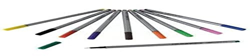 Pack of 10 Pens Assorted Colours Fineliners Fine 0.4mm Metal Encased Fibre Tip colours: black brown purple blue dark green light green yellow orange red and pinkColours Fineliners Fine 0.4 Fibre tip pen with 0.4mm line width, Assorted colours, PACK of 10