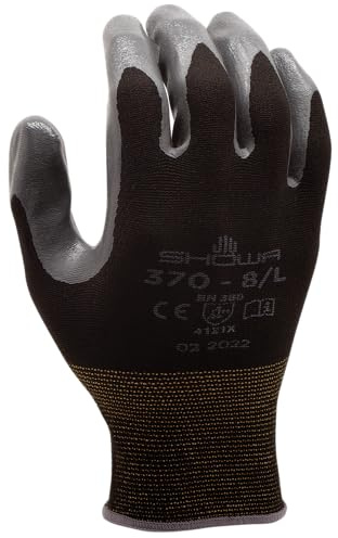 Showa 370XXL Nylon Backing Fabric Protective Glove With Nitrile Coated Palm, 2XL, Black