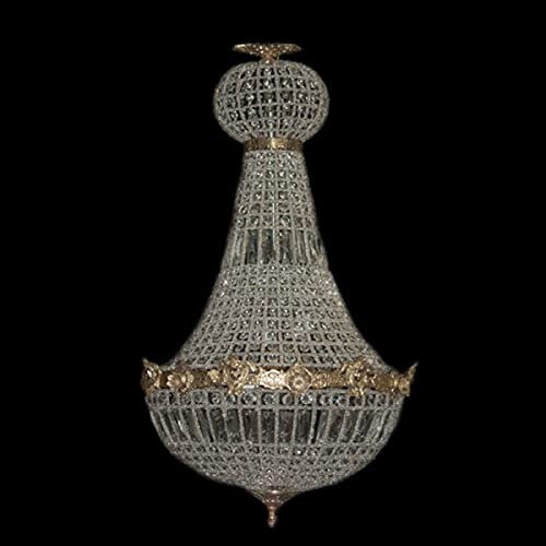 Casa Padrino Barock Kronleuchter Gold mit Glaskristallen Höhe 90 cm, Durchmesser 50 cm Antik Stil - Möbel Lüster Leuchter Hängeleuchte Hängelampe