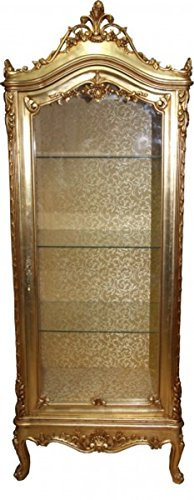 Casa Padrino Barock Vitrine Gold H 200 cm, B 70 cm, Tiefe 45 cm - Vitrinenschrank - Wohnzimmerschrank