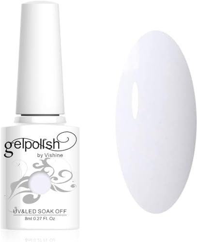 Vishine Weiß Gel Nagellack, Shellac Nagellack für UV/LED Nagellampe Langlebige French Maniküre Nagelgellack, Hochglänzend, Glatt, Salon & Heimgebrauch Nail Art DIY 8ml