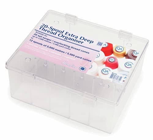 QA Thread Garnbox für 20 Overlock-Konen – Robust – Übersichtlich | Nähgarn-Box, Nähgarnhalter zur Aufbewahrung von Nähzubehör | Ideale Aufbewahrungsbox zur Nähgarnaufbewahrung von Overlock-Konen