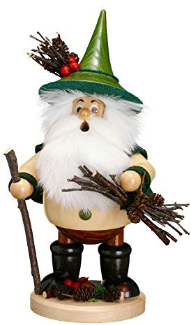 Drechselwerkstatt Uhlig DWU | Handgefertigtes Räuchermännchen | Traditionelles Kunsthandwerk | Weihnachtsdekoration Wichtel | 25 cm | Holzsammler grün