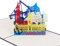 3D KARTE Hamburg Skyline in blau I Pop Up Karte als Reisegutschein, Grußkarte, Glückwunschkarte, Geburtstagskarte I Klappkarte als Souvenir