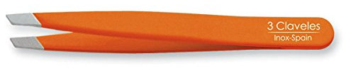 3 Claveles 12276 Pinza Depilar Sesgada, Inoxidable de 9 cm, Naranja