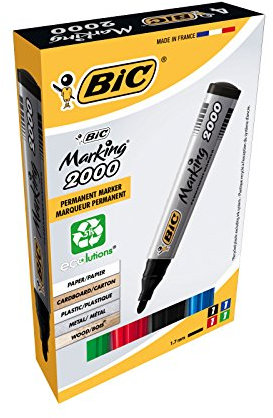 BIC Marking 2000 Permanent Marker, in 4 Farben, Wasserfester Stift für Metall, Holz & Co, Strichstärke 1,7 mm