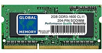 GLOBAL MEMORY 2Go DDR3 1600MHz PC3-12800 204-PIN SODIMM MÉMOIRE RAM pour Ordinateurs Portables