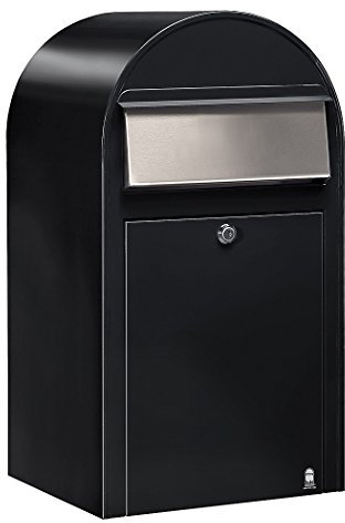 Bobi Grande Briefkasten RAL 9005 strukturschwarz, Klappe aus Edelstahl Wandbriefkasten