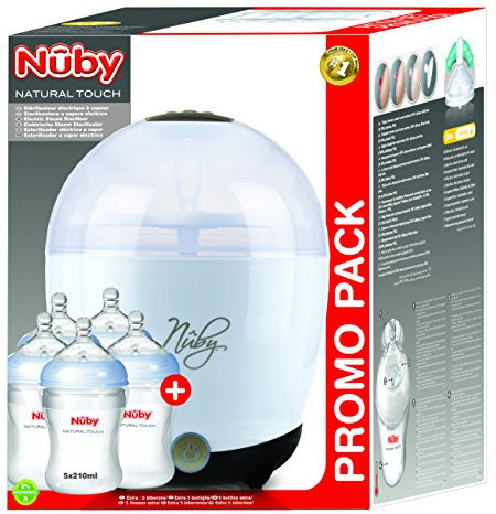 Nûby One Touch Stérilisateur Électrique à Vapeur + 5 Biberons Souples 210 ml NTVP31