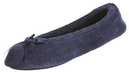 isotoner Pantuflas de Bailarina de Rizo para Mujer con Lazo para Comodidad en Interiores y Exteriores, Azul Marino, 11-12